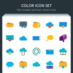 Poster - Modern Simple Set of cloud and networking, chat and messenger, folder, email Vector flat Icons. Contains such Icons as  empty, data, time and more on dark background. Fully Editable. Pixel Perfect