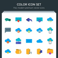 Poster - Modern Simple Set of cloud and networking, chat and messenger, folder, email Vector flat Icons. Contains such Icons as  sms, message, folder and more on dark background. Fully Editable. Pixel Perfect