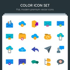 Poster - Modern Simple Set of cloud and networking, chat and messenger, folder, email Vector flat Icons. Contains such Icons as marketing,  answer and more on dark background. Fully Editable. Pixel Perfect