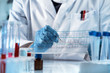 © angellodeco - doctor analyzing DNA sequence results analysis graph / genetic engineering reading the structure chart with the results of the test
