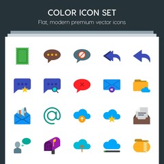 Poster - Modern Simple Set of cloud and networking, chat and messenger, folder, email Vector flat Icons. Contains such Icons as  stamp,  send, message and more on dark background. Fully Editable. Pixel Perfect