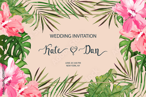 Wedding card. Invitation template for save the date. Floral background. Vecto...