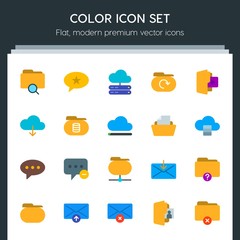 Poster - Modern Simple Set of cloud and networking, chat and messenger, folder, email Vector flat Icons. Contains such Icons as search, favorite,  web and more on dark background. Fully Editable. Pixel Perfect