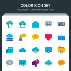 Poster - Modern Simple Set of cloud and networking, chat and messenger, folder, email Vector flat Icons. Contains such Icons as reload,  cloud, mail and more on dark background. Fully Editable. Pixel Perfect