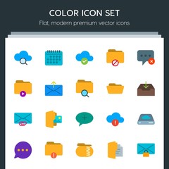 Poster - Modern Simple Set of cloud and networking, chat and messenger, folder, email Vector flat Icons. Contains such Icons as  modern,  folder,  sms and more on dark background. Fully Editable. Pixel Perfect