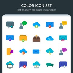 Poster - Modern Simple Set of cloud and networking, chat and messenger, folder, email Vector flat Icons. Contains such Icons as  text,  cloud,  exit and more on dark background. Fully Editable. Pixel Perfect