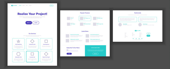 Wall Mural - Website Template Vector. Page Business Project. Shopping Online Landing Web Page. Manager Meeting. Corporate Concept. Technical Online Support. Design Evolution System. Illustration