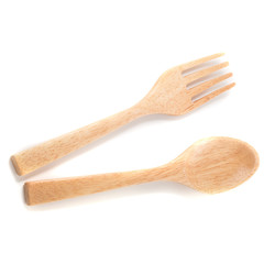 Sticker - Wooden Spoon and fork isolated on a white background