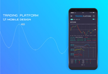 Leinwandbilder - Mobile stock trading concept. UI UX design app cryptocurrency wallet. Modern user interface screen template for mobile smart phone