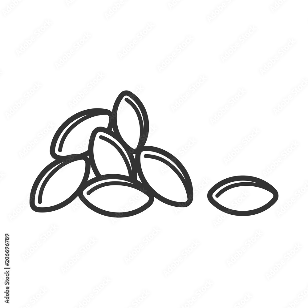 Black isolated outline icon of heap of grain on white background. Line Icon of grains of wheat. - obrazy, fototapety, plakaty 