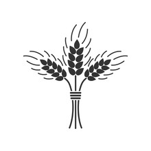 Black Isolated Silhouette Icon Of Sheaf Of Wheat On White Background. Icon Of Sheaf Of Wheat.