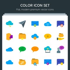 Poster - Modern Simple Set of cloud and networking, chat and messenger, folder, email Vector flat Icons. Contains such Icons as music,  communication and more on dark background. Fully Editable. Pixel Perfect