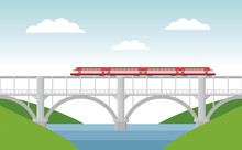 Vector Illustration With Bridge And Train.