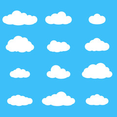 Sticker - clouds icon set. different cloud shapes isolated on the blue sky background. vector illustration.