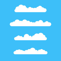 Sticker - clouds icon set. different cloud shapes isolated on the blue sky background. vector illustration.