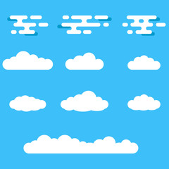 Sticker - clouds icon set. different cloud shapes isolated on the blue sky background. vector illustration.