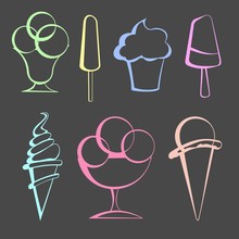 Ice Cream Icons Drawn In Chalk On A Blackboard