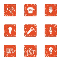 Poster - Environmental advertising icons set. Grunge set of 9 environmental advertising vector icons for web isolated on white background