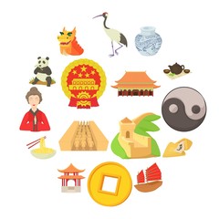 Wall Mural - China travel icons set. Cartoon illustration of 16 china travel vector icons for web