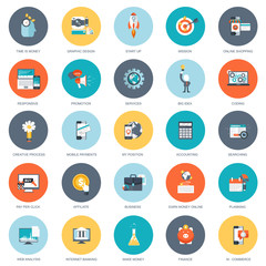 Wall Mural - Set of flat design icons for business, pay per click, creative process, searching, web analysis, time is money, on line shopping. Icons for website development and mobile phone services and apps.