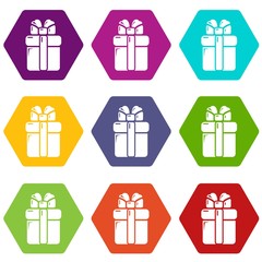 Wall Mural - Gift box icons 9 set coloful isolated on white for web