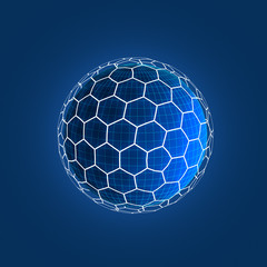 Fototapete - Sphere shape with network connection lines in technology concept, 3d abstract illustration