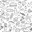 Pattern from set of hand drawn food sketches. Vector illustration.