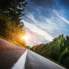 Wall Mural - Sunrise beautiful road in forest