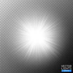 Wall Mural - white glowing light burst explosion on transparent background. vector illustration light effect deco