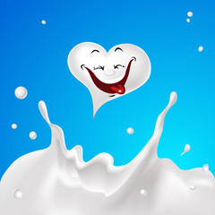 Poster - Milk Splash White Heart Character Drop Smile - Vector illustration