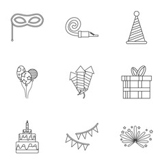 Canvas Print - Holiday birthday icons set. Outline illustration of 9 holiday birthday vector icons for web