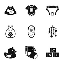 Sticker - Things for baby icons set. Simple illustration of 9 things for baby vector icons for web