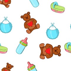 Wall Mural - Baby supplies pattern. Cartoon illustration of baby supplies vector pattern for web