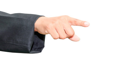 close up hand of businessman pointing hands isolated on white background and clipping path