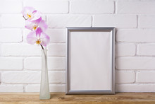 Silver Frame Mockup With Tender Pink Orchid