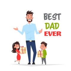 Wall Mural - happy father day family holiday african daughter and son present gifts for dad concept greeting card flat vector illustration