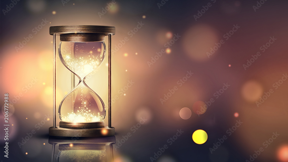hourglass with shining light - obrazy, fototapety, plakaty 