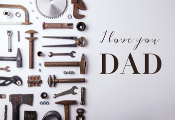 Wall Mural - Fathers day greeting card concept. Flat lay.