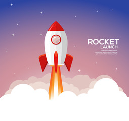Wall Mural - Rocket launch illustration. Product business launch concept design ship vector technology background