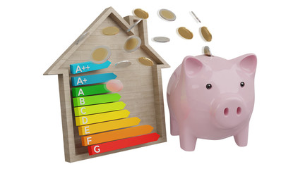 Wall Mural - energy chart rating and piggy bank illustration 3d rendering