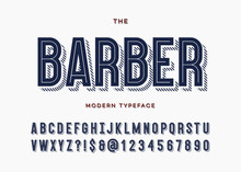 Barber Font. Alphabet Modern Typeface Typography Sans Serif Colorful Line Style For Party Poster, Printing On Fabric, T Shirt, Promotion, Decoration, Stamp, Label, Special Offer. 10 Eps