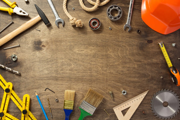 Wall Mural - set of tools at wooden background