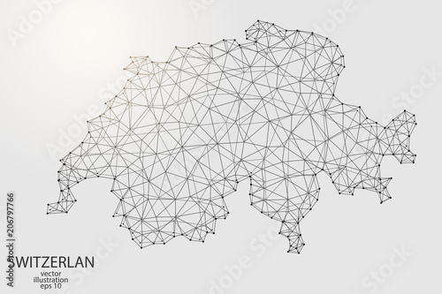 Cuadros en Lienzo A map of Switzerland consisting of 3D triangles, lines, points, and connections