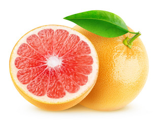 Leinwandbilder - Isolated grapefruits. Cut pink grapefruits isolated on white background with clipping path