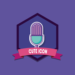 Poster - emblem with decorative  ribbon and retro microphone over purple background, colorful design. vector illustration