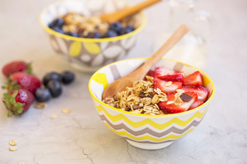 Wall Mural - Muesli bowls with strawberries