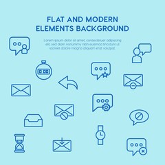 Poster - chat and messenger, video, time, email outline vector icons and elements background concept on blue background.Multipurpose use on websites, presentations, brochures and more
