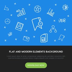 Leinwandbilder - charts, mobile, photos, bookmarks outline vector icons and elements background concept on blue background.Multipurpose use on websites, presentations, brochures and more