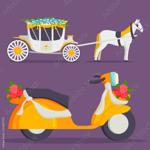 Wedding fashion transportation traditional auto expensive retro ceremony brid...