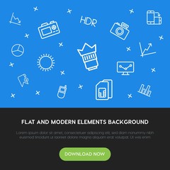 Leinwandbilder - charts, mobile, photos, bookmarks outline vector icons and elements background concept on blue background.Multipurpose use on websites, presentations, brochures and more